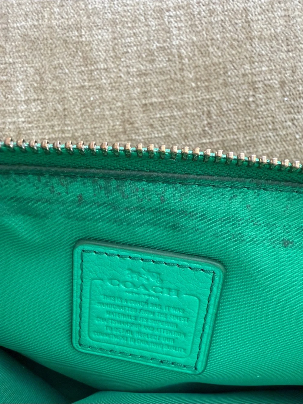 Coach Green Pebbled Leather Wristlet Clutch vintage well loved